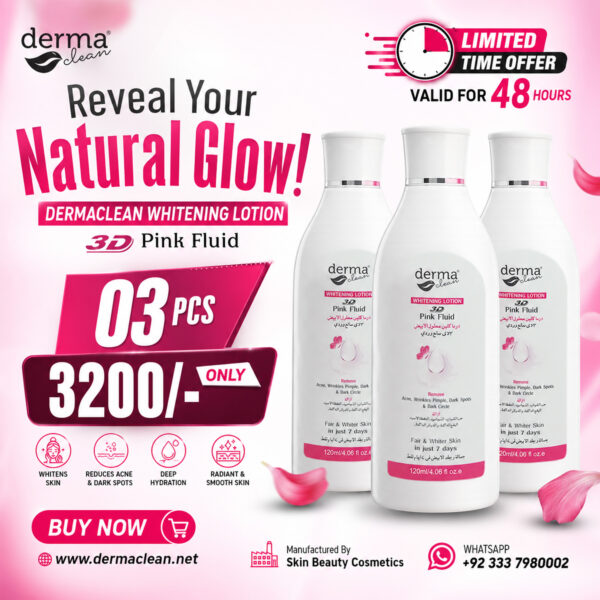 Dermaclean 3D Pink Fluid Whitening Lotion Bundle (3 Bottles) – Limited Time Offer